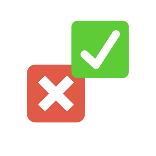 This is a decorative image of a green check mark and red "x"